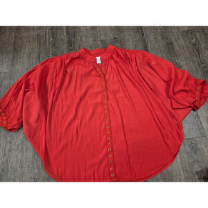 Chicos Womens Size 2 Orange Pullover Blouse Poncho Drape Large Shirt